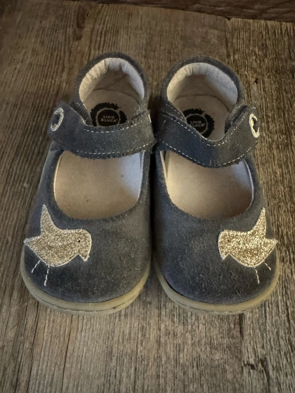 Livie & Luca Kids Navy Mary Jane Shoes with Gold Glitter Bird